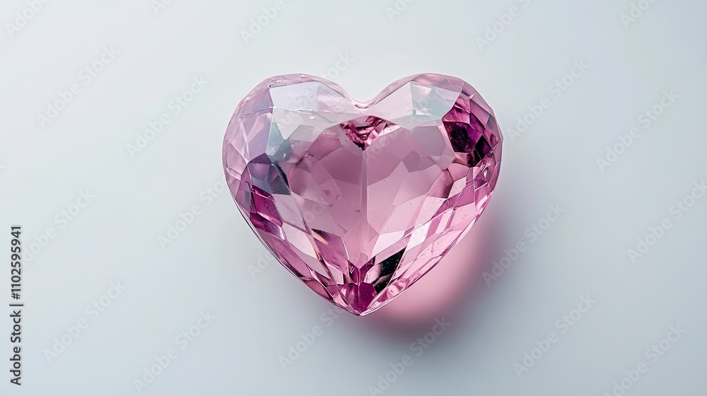 Pink Heart-Shaped Gemstone with Sparkling Facets on Light Background Pink Heart-Shaped Gemstone with Sparkling Facets on Light Background