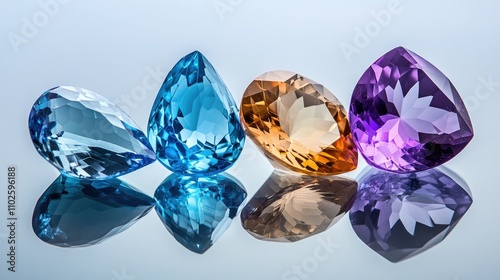 Colorful Gemstones on Reflective Surface for Jewelry Showcase