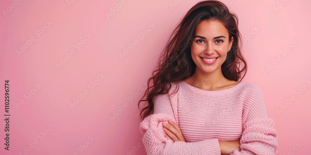 portrait of a girl in a pink sweater on a pink background Generative AI portrait of a girl in a pink sweater on a pink background Generative AI