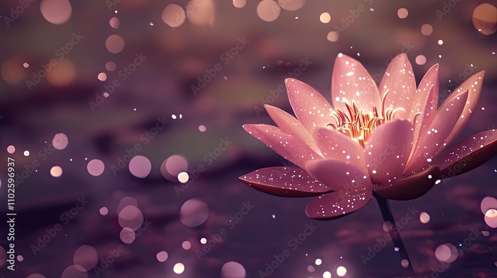 Beautiful Pink Lotus Flower with Sparkling Bokeh Effect Beautiful Pink Lotus Flower with Sparkling Bokeh Effect
