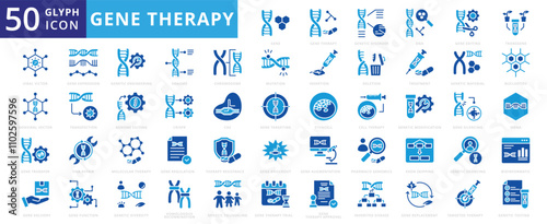 Gene therapy icon set of mrna, genetic, delivery, science, dna, engineering, treatment, molecular, material, disorder, chromosome, diversity, genome, mutation, regulation, resistance, counseling