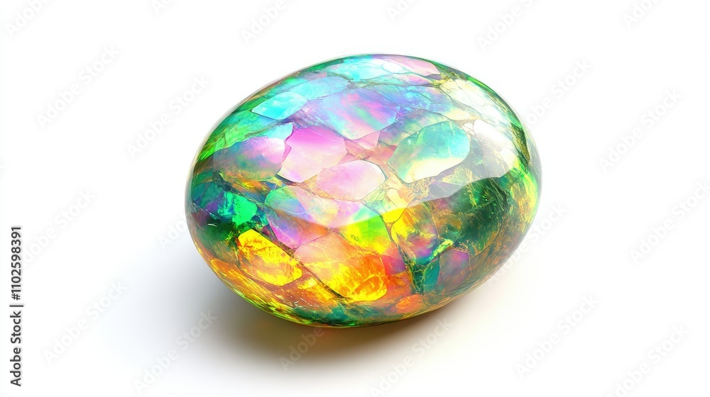 Colorful Iridescent Egg against White Background in Bright Light Colorful Iridescent Egg against White Background in Bright Light