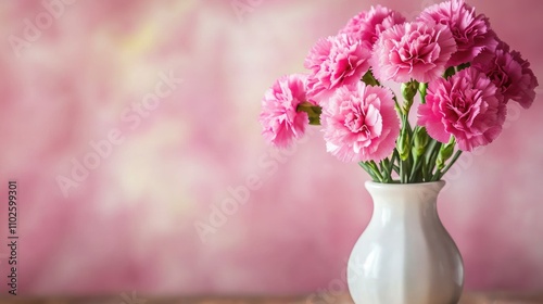 Wallpaper Mural Vibrant Pink Carnations in Elegant Vase with Soft Pink Background Torontodigital.ca