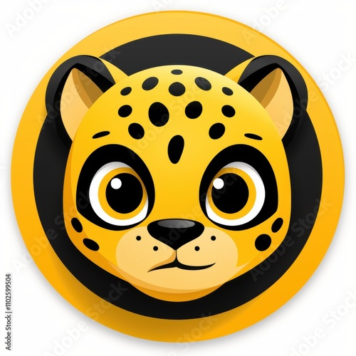 Cute and Playful Cartoon Leopard Face with Large Expressive Eyes, Adorable Features, and Vibrant Colors Ideal for Children’s Media, Educational Content or Fun Designs photo