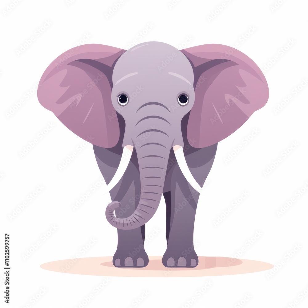 Naklejka premium Cute Cartoon Elephant Facing Forward with Big Ears, Playful Expression, and Simple Background Ideal for Children's Illustrations and Educational Materials