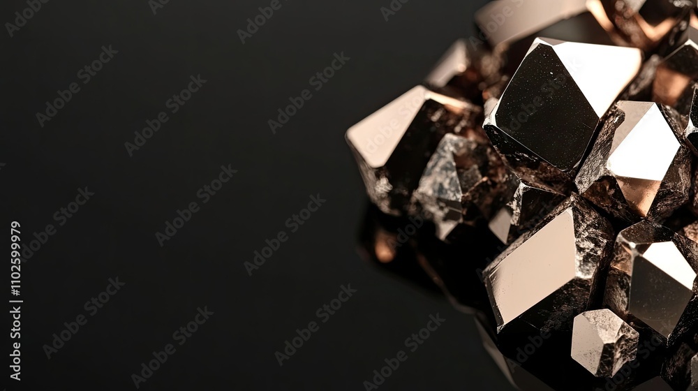 Shimmering Metallic Crystals on Black Surface with Reflective Shine Shimmering Metallic Crystals on Black Surface with Reflective Shine