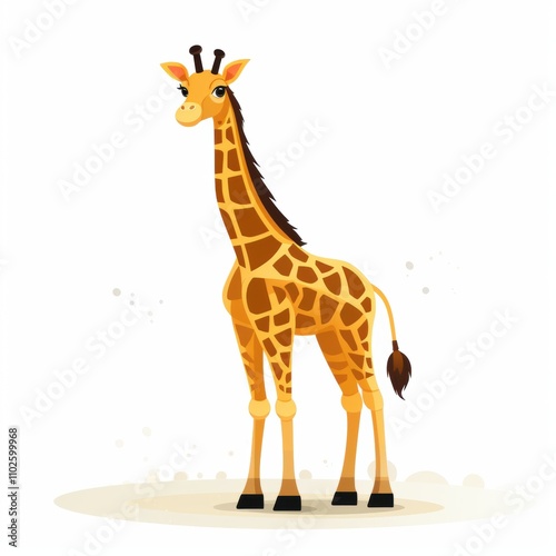 Cute and Playful Cartoon Giraffe Standing Gracefully Against a Bright Background with Artistic Splash Illustrations, Ideal for Children's Educational Materials and Wildlife Themes photo