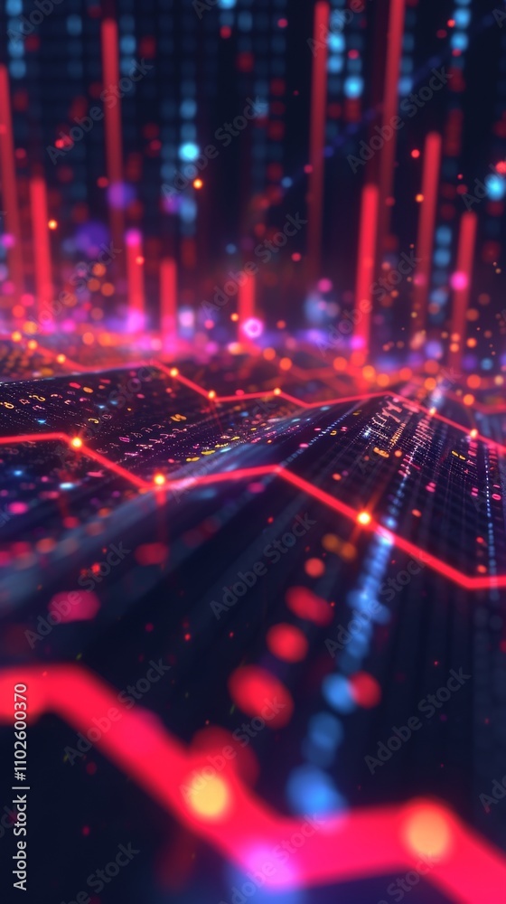 A visually captivating digital landscape filled with vibrant neon grids and glowing lights, evoking the feel of a futuristic data network or cityscape. AI generated. A visually captivating digital landscape filled with vibrant neon grids and glowing lights, evoking the feel of a futuristic data network or cityscape. AI generated.