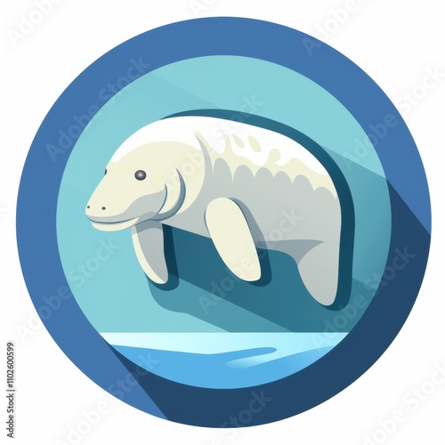 Charming Illustration of a Manatee Swimming in Clear Blue Waters with a Soft Color Palette and Minimalist Design for Nature Lovers and Wildlife Enthusiasts photo