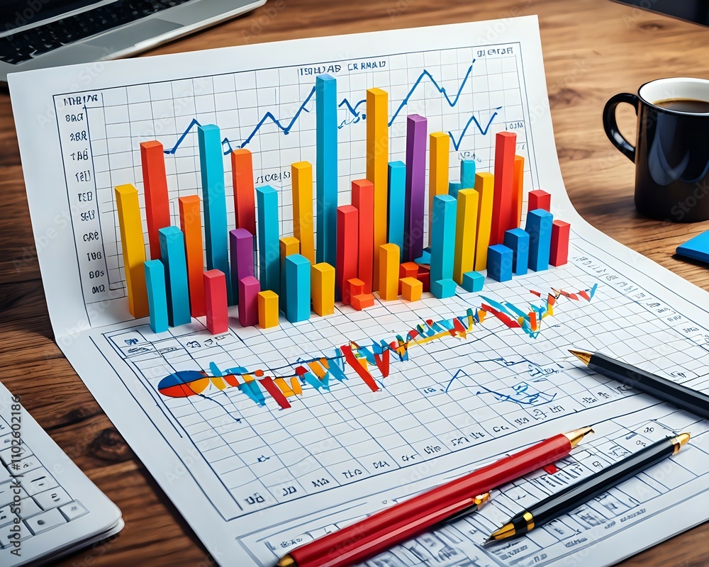 Hand drawing comunication plan with stock chart on office background Hand drawing comunication plan with stock chart on office background
