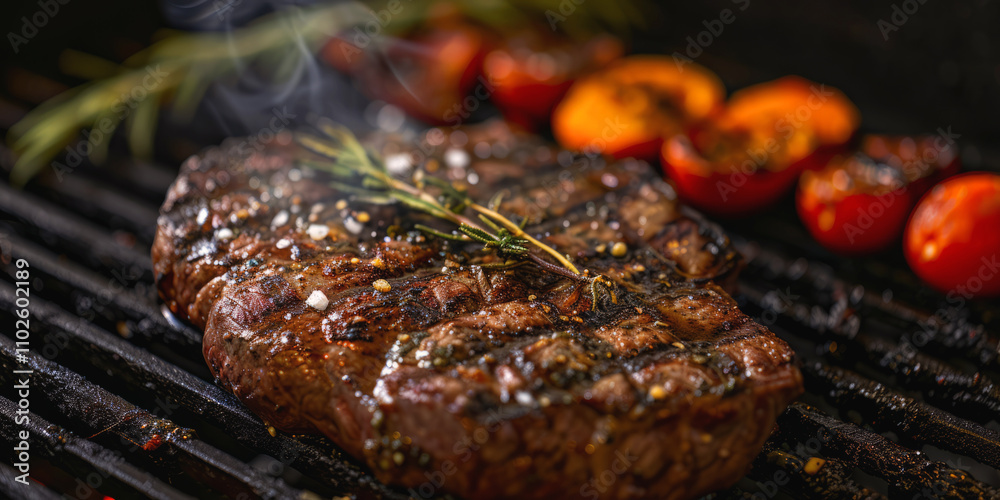 barbecue steak vegetables on the grid Generative AI barbecue steak vegetables on the grid Generative AI