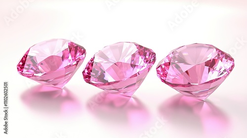 Three Sparkling Pink Diamonds Gleaming on a Soft Surface