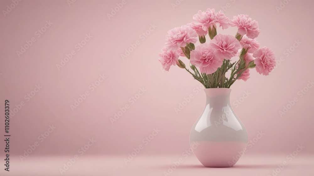 Fototapeta premium Soft Pink Carnations in Elegant White Vase on Gentle Background