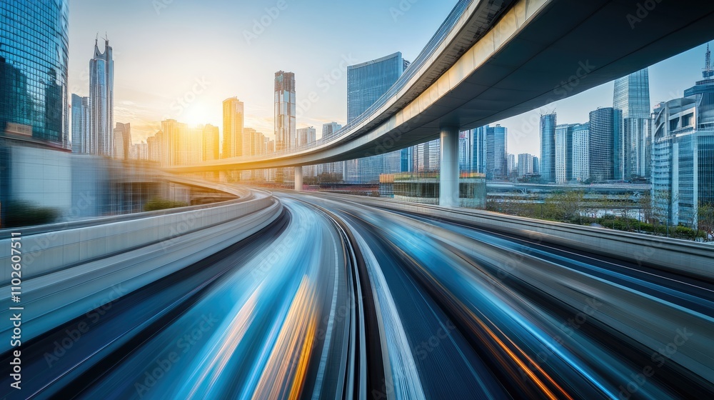 Fototapeta premium Cityscape with a Fast Moving Highway