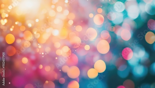 Colorful Bokeh Lights on Grainy Background with Lens Flare, Soft Focus, and Rainbow Colors, Retro Film Effect