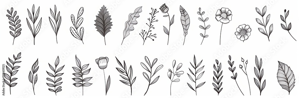 A Collection Of Hand Drawn Floral And Leaf Designs A Collection Of Hand Drawn Floral And Leaf Designs