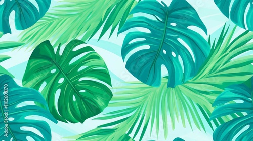 Tropical Palm Tree Beach Illustration with Silhouette and Ocean Landscape for Vacation Design