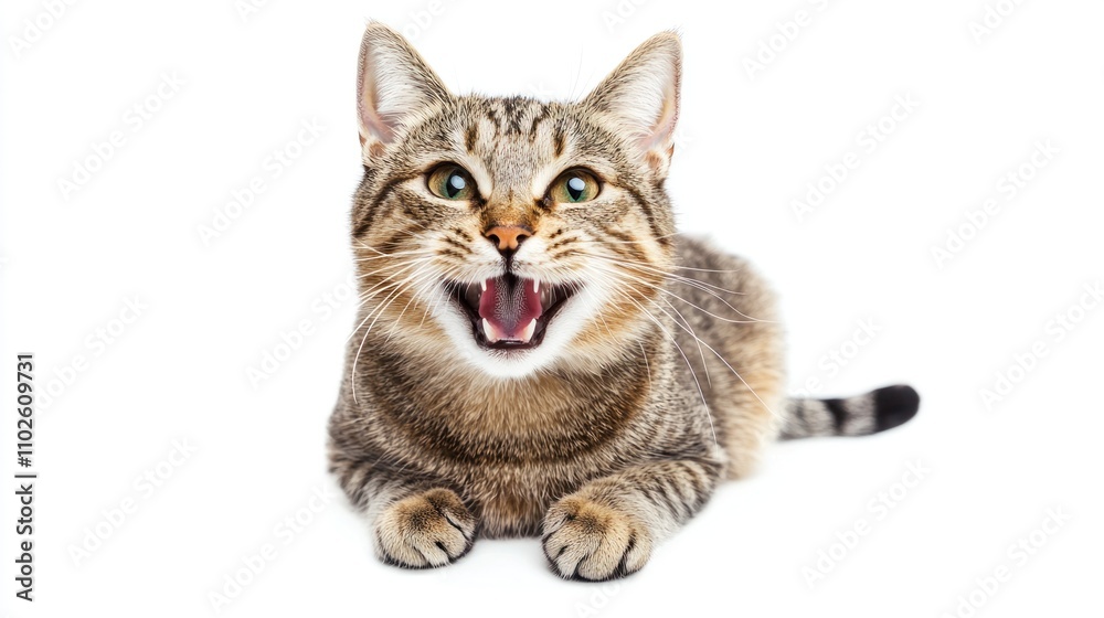 Fototapeta premium Cat with a playful or content expression, showing a smiling demeanor