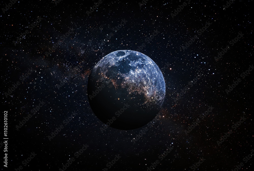 Celestial Body Illuminated Amidst Distant Stars Celestial Body Illuminated Amidst Distant Stars