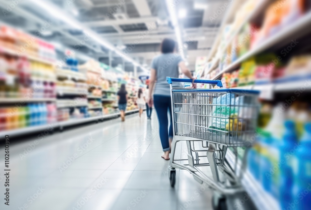 Woman Shopping In A Supermarket With A Cart Woman Shopping In A Supermarket With A Cart