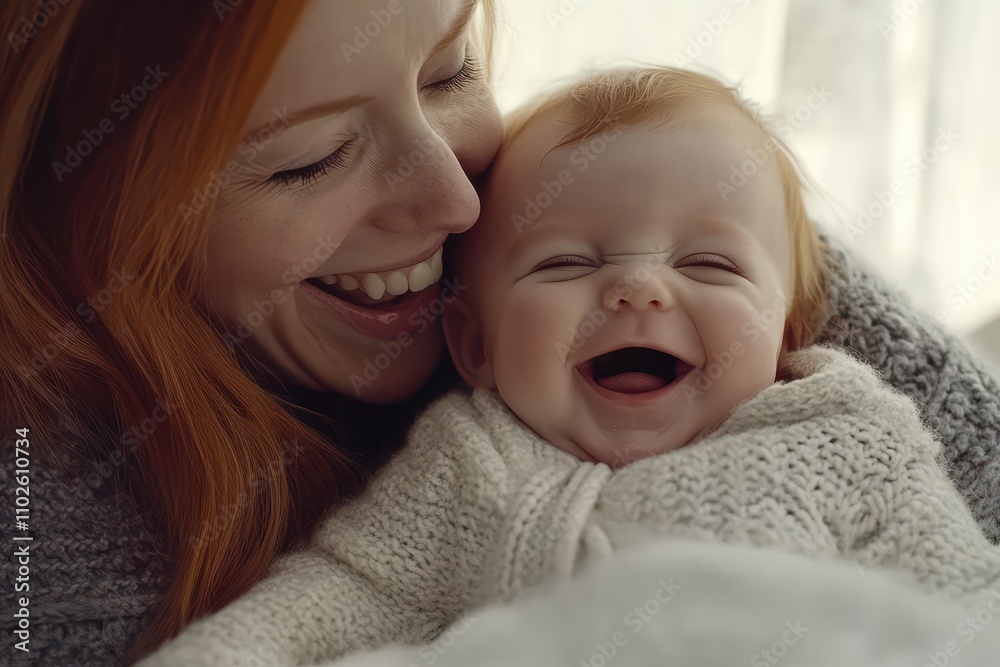 A joyful moment between a mother and her smiling baby, capturing love and happiness.