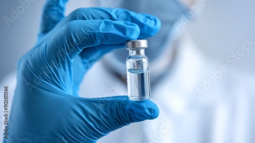 Close-up of a hand holding a vaccine for immunization to protect against diseases like COVID-19, HPV