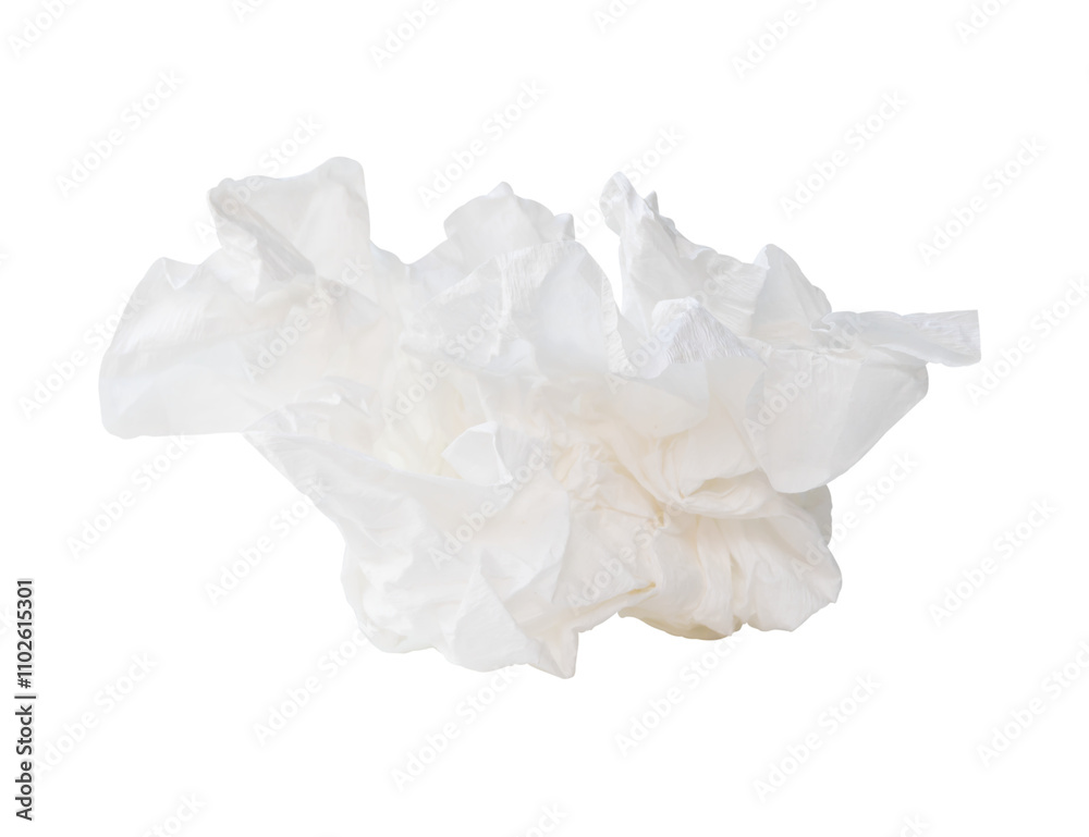 Fototapeta premium Side view of screwed or crumpled white tissue paper ball isolated with clipping path in png file format