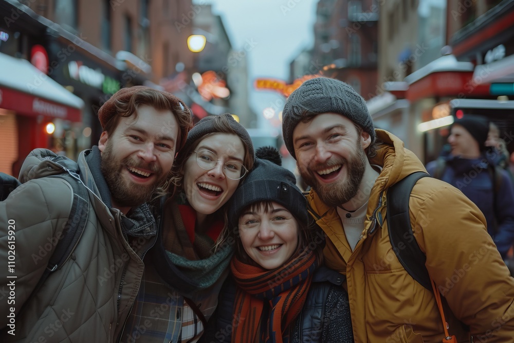 Group of friends having fun on the street in New York City. Group of friends having fun on the street in New York City.