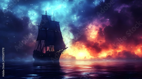 Mystic Sailboat at Night: A...