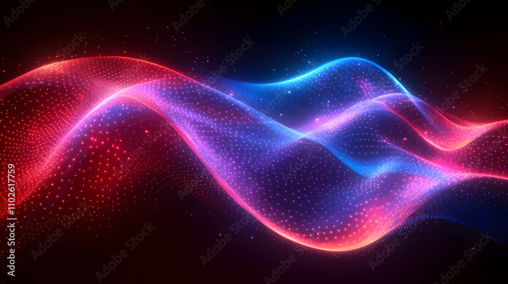 Abstract Background Red Blue Wave Glowing Particles
