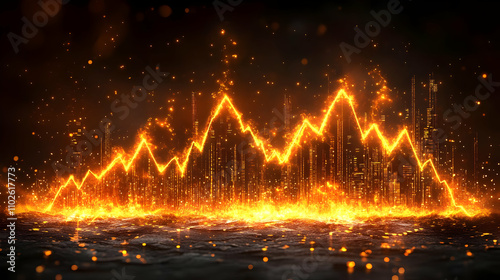 Fiery Cityscape Stock Marke...