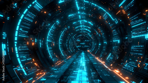 Futuristic 3D Tunnel, Neon ...