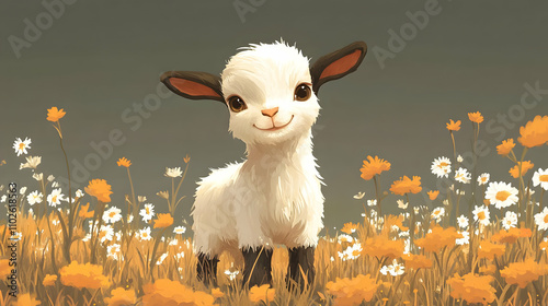 Adorable Lamb in a Flower F...