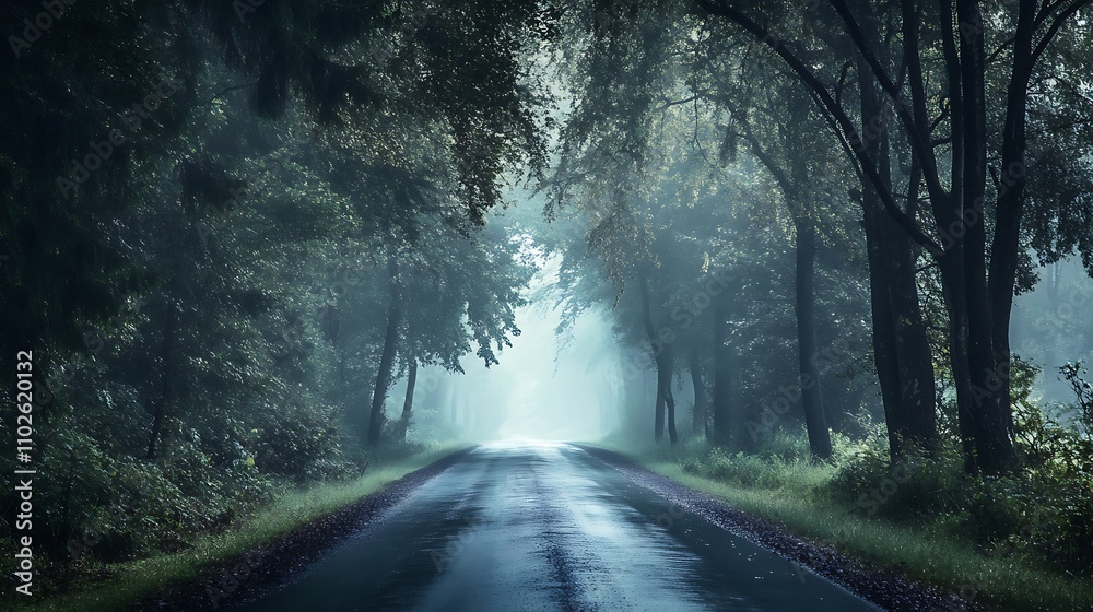 Fototapeta premium Foggy Road in Forest
