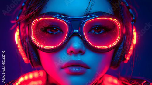 Neon Goggles Woman Digital Art