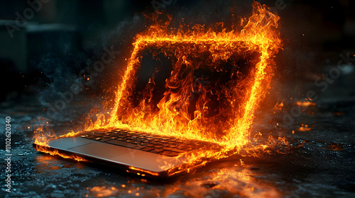 Burning Laptop 3D Illustration