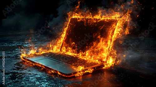 Burning Laptop 3D Illustration