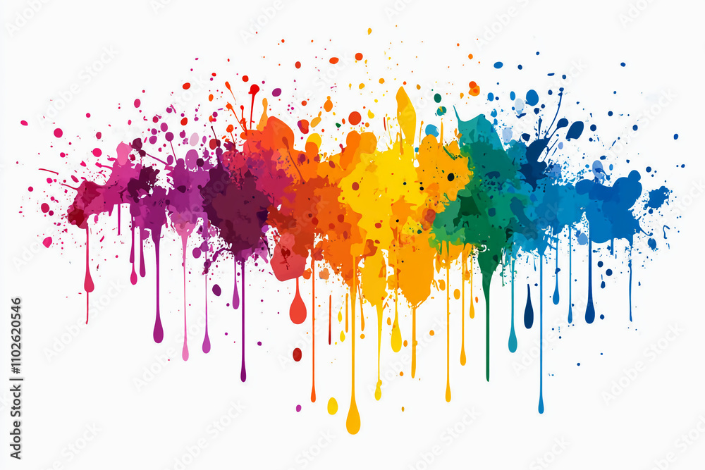 Fototapeta premium Isolated colorful confetti background. Abstract colorful background with lots of paint splashes. Ink drips flowing.