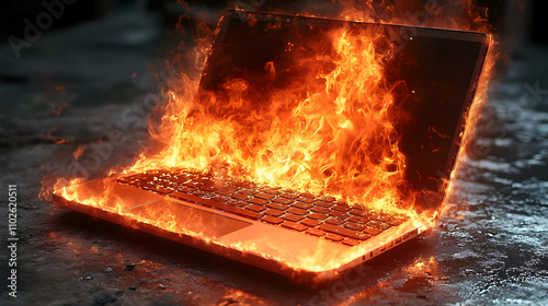 Burning Laptop 3D Illustration