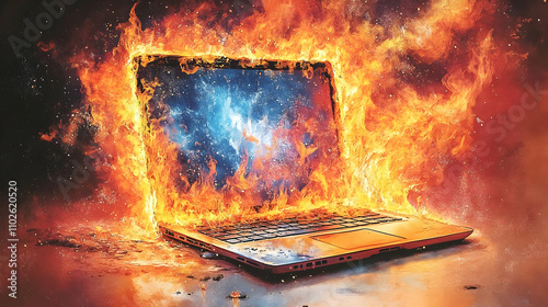 Burning Laptop Illustration...