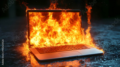 Burning Laptop 3D Illustration