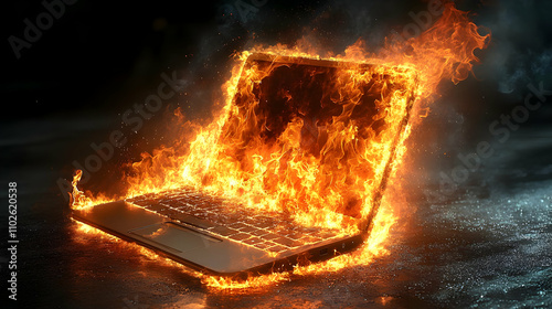 Burning Laptop 3D Illustration