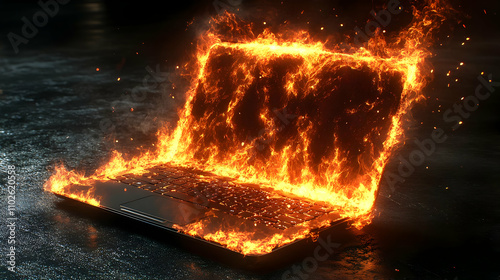 Fiery Laptop 3D Render