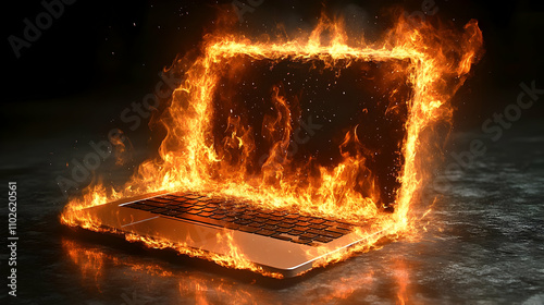 Burning Laptop 3D Illustration