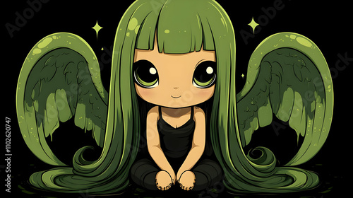 Green-Haired Angel Illustra...
