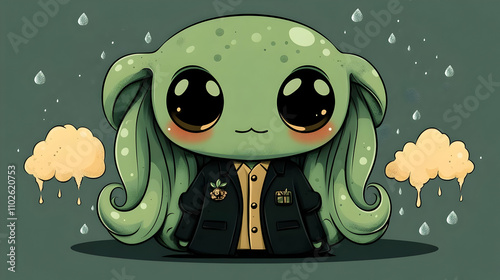 Cute Green Creature Illustr...