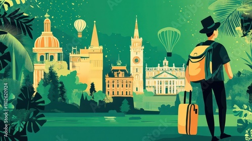 A professional guide showing landmarks, with a bold green background symbolizing expertise