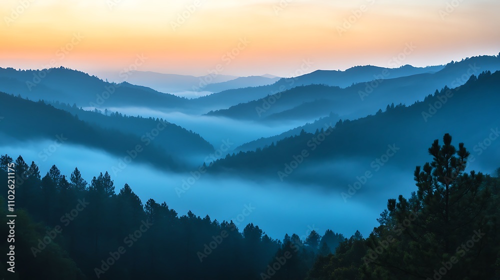 Misty Mountain Landscape at Sunrise Misty Mountain Landscape at Sunrise