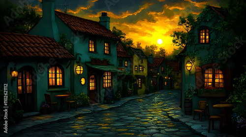 Evening Village Street Pain...