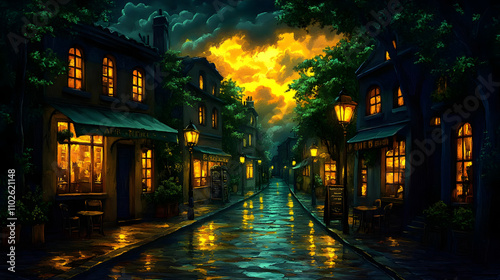 Rainy Night Street Illustra...
